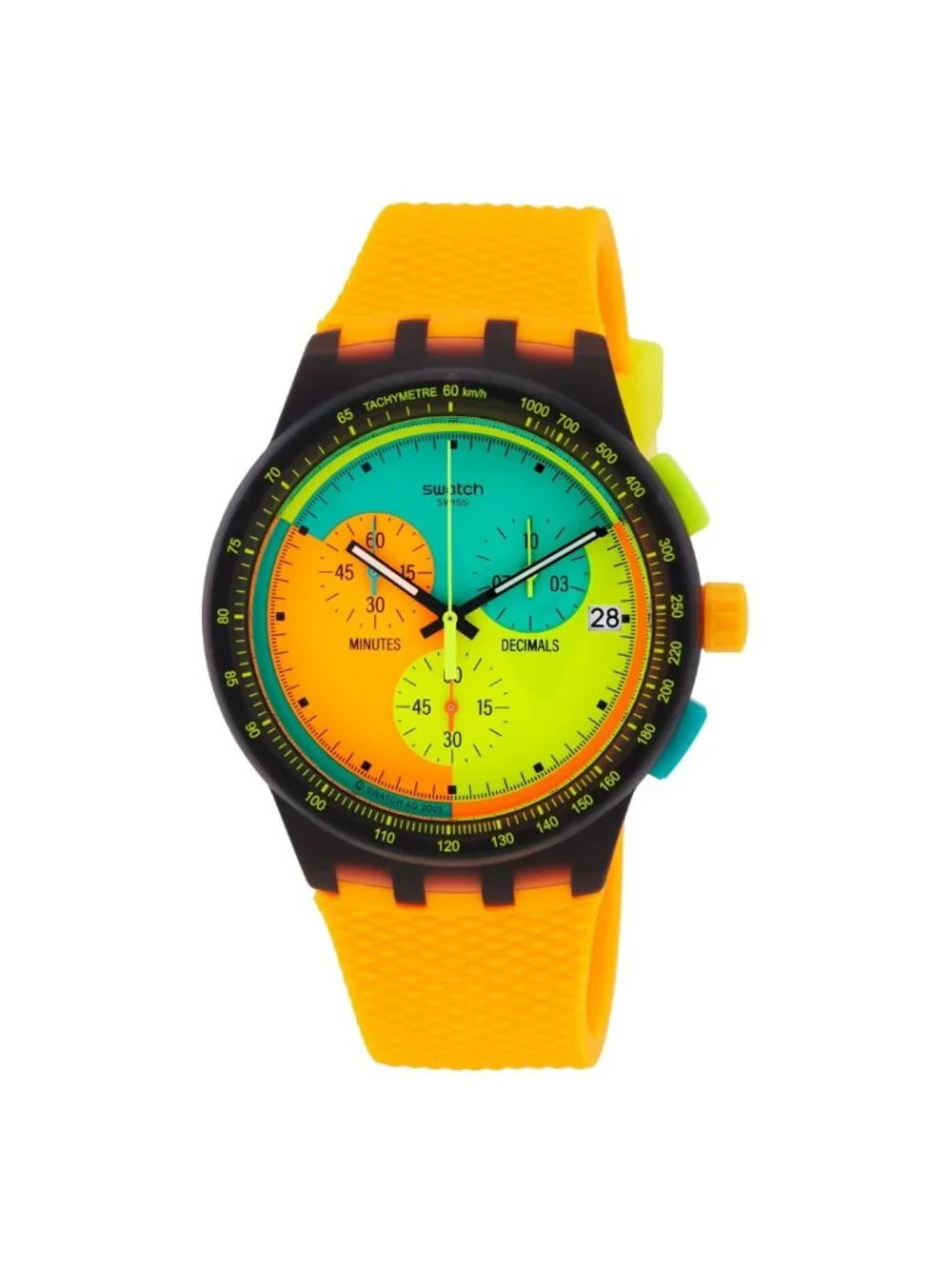 NWT Swatch Neon Signal Flag Chronograph Quartz Watch